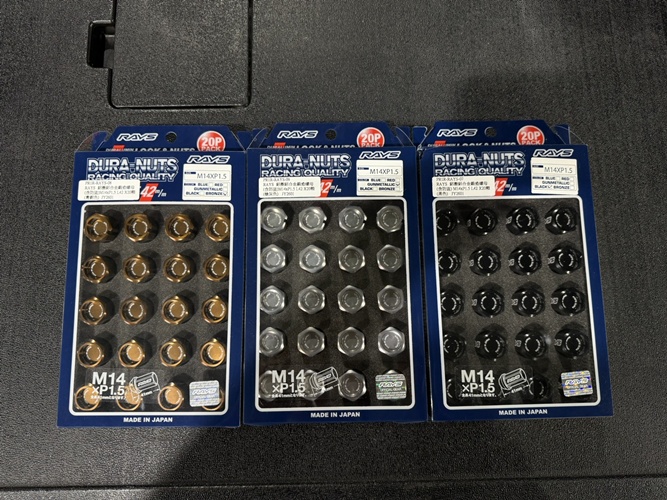 日本外匯 RAYS  鋁圈鋁合金鍛造螺母(含防盜) M14xP1.5 L42 X20顆 (黑色)